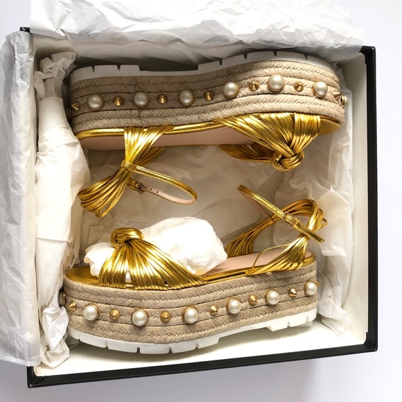 GUCCI GOLD LEATHER ESPADRILLES - BRAND NEW IN BOX! - Picture 4 of 8